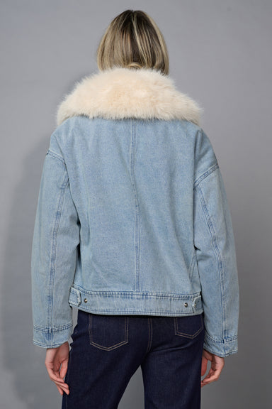 Fur Collar Zip Up Denim Jacket