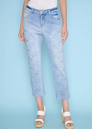 Floral Embroidered Cropped Jeans