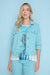 Light Teal Flower Button Denim Jacket