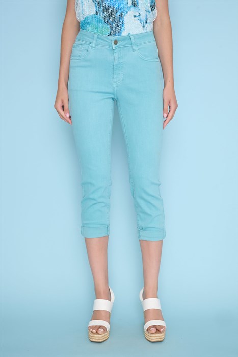 Light Teal Cuffed Cropped Jean