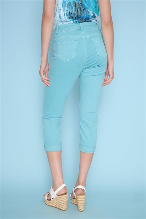 Light Teal Cuffed Cropped Jean