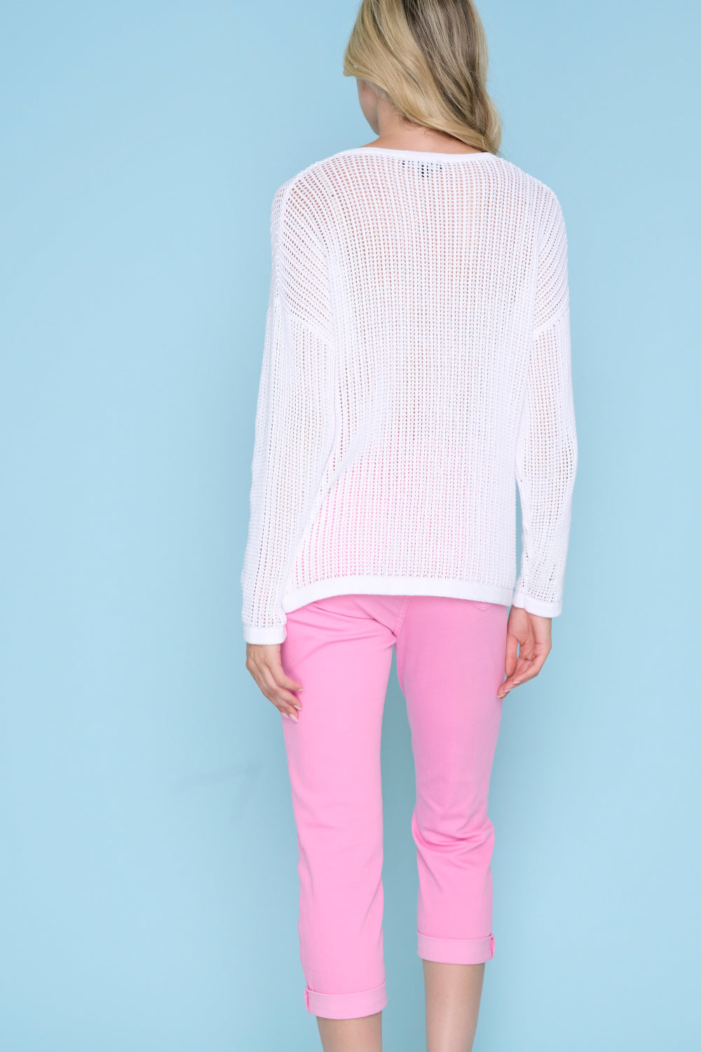 White Sweater Pink Flowers