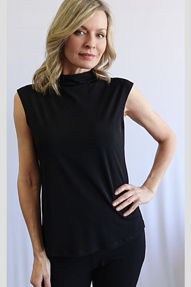 Black Mock Neck Sleeveless Top