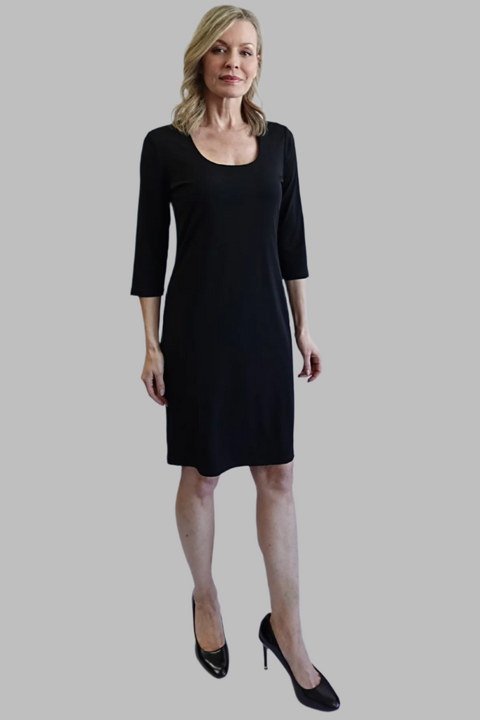 blue dress for baby girl Black Lined Oval Neck Dress — Fabulous Female Boutique