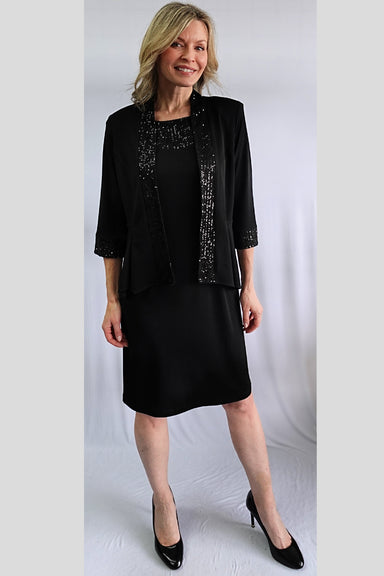 Sequin Trim Black Dress & Jacket