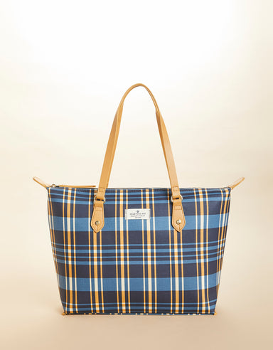 Zip Travel Tote Plaid Navy