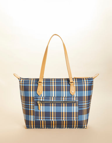 Zip Travel Tote Plaid Navy