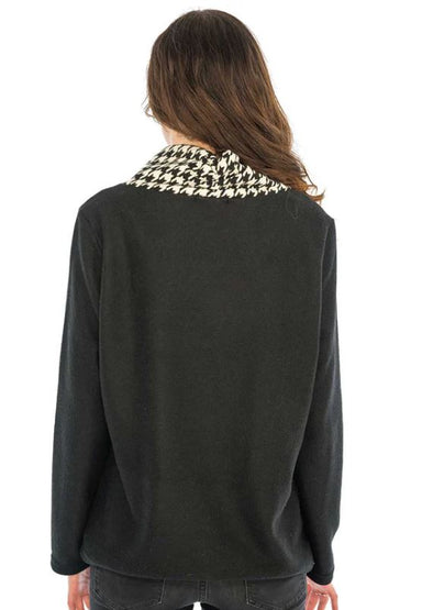 Houndstooth Bow Neck Black Sweater