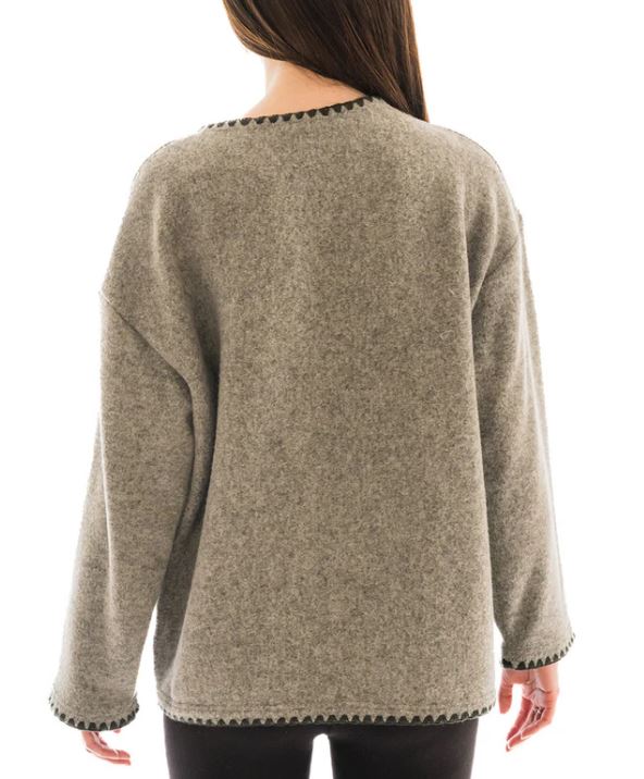 Grey Sweater With Rainbow Stiitch Design