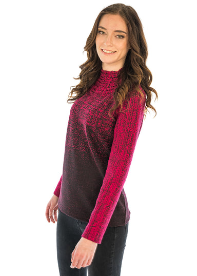 Fuchsia Ombre Ruched Neck Top