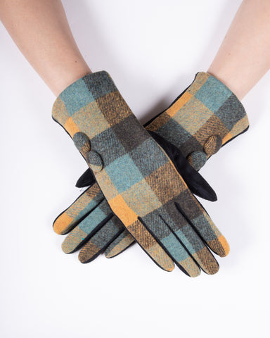 Teal & Gold Plaid Touchscreen Gloves