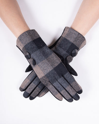Gray Plaid Touchscreen Gloves