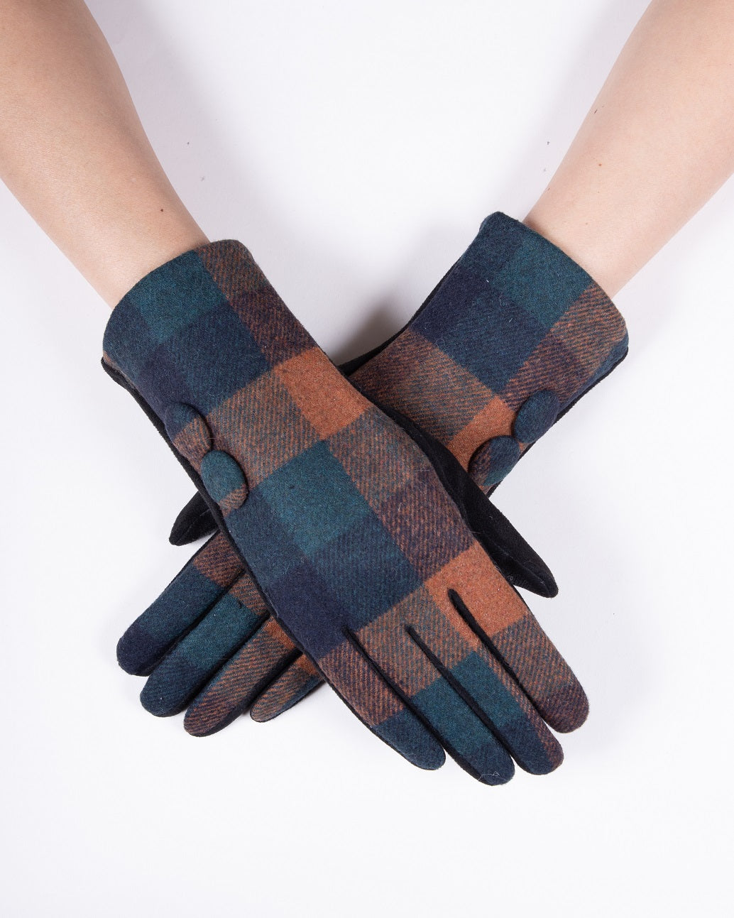 Navy & Green Plaid Touchscreen Gloves