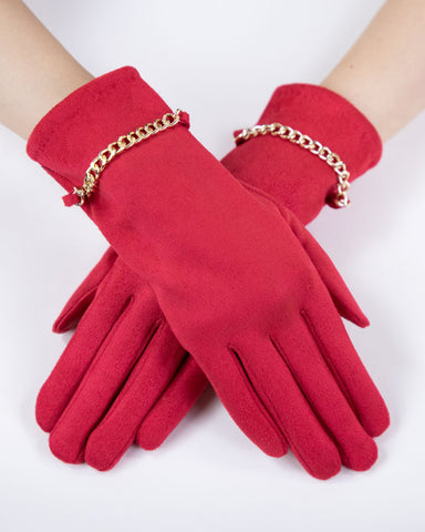 Red Faux Suede Touchscreen Gloves