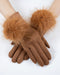 Camel Faux Suede & Fur Touchscreen Gloves