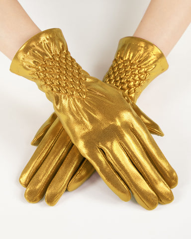 Fancy Luster Smocked Gloves Gold