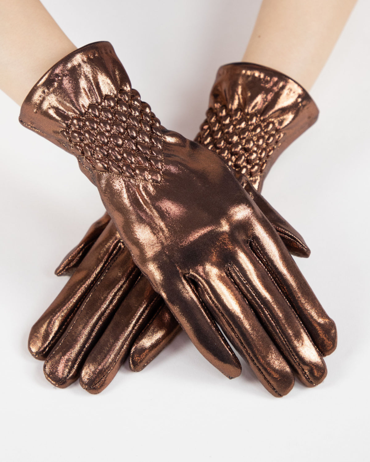 Fancy Luster Smocked Gloves Copper