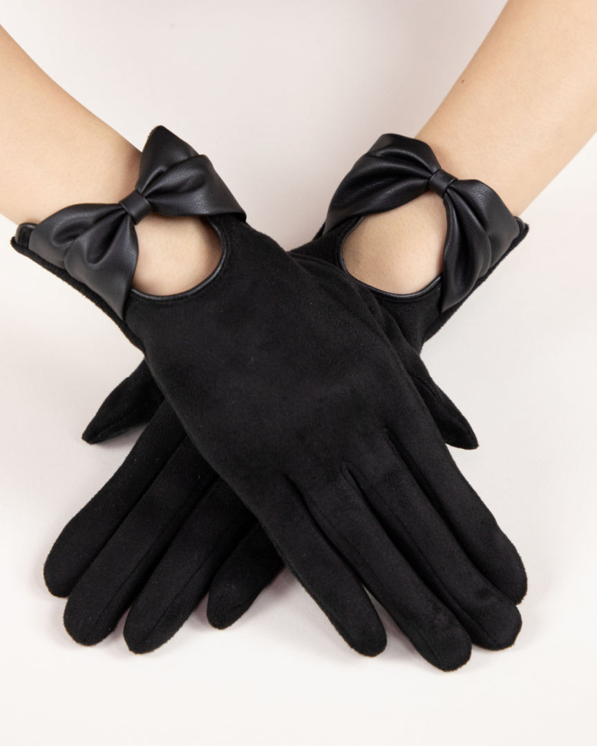 Bow Leatherette Gloves Black