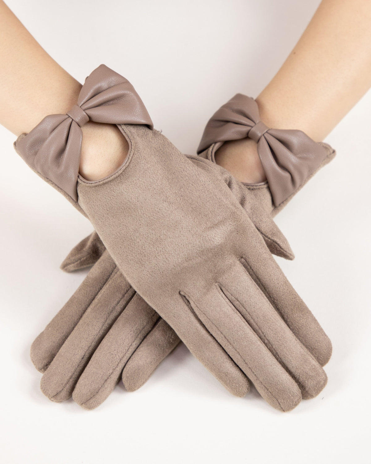 Bow Leatherette Gloves Khaki