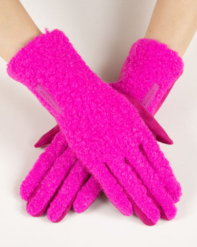 Bouclé and Faux Suede Gloves Fuchsia