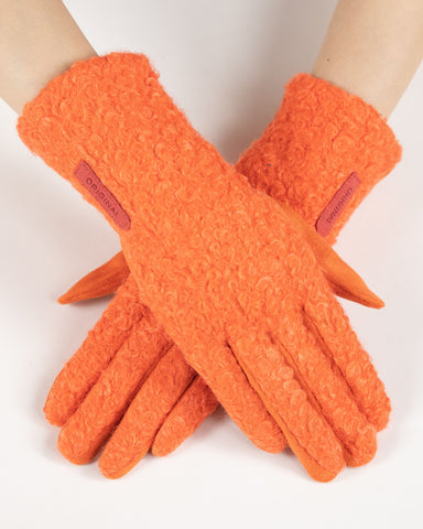 Bouclé and Faux Suede Gloves Orange