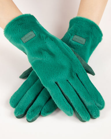 Soft Faux Fur Logo Gloves Green