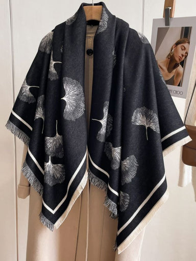 Black & White Ginkgo Leaves Reversible Wrap