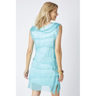 Aqua Silk Ruffle Dress