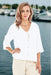 White Cotton Gauze Cropped Button Front Top