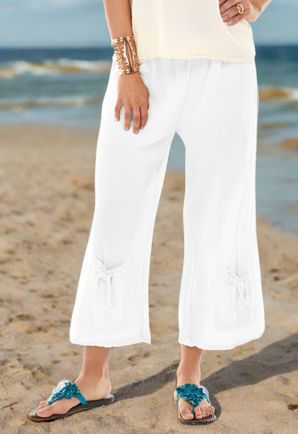 White Pocket Hem Pant