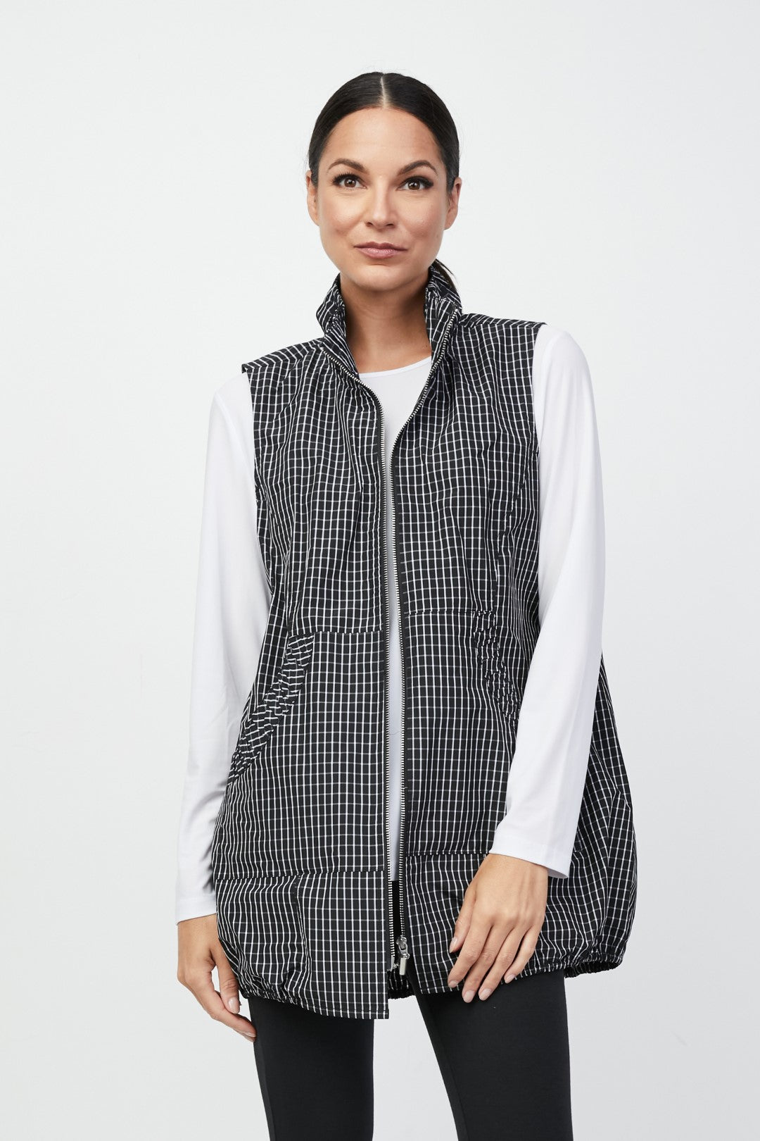 Black & White Grid Zip Vest