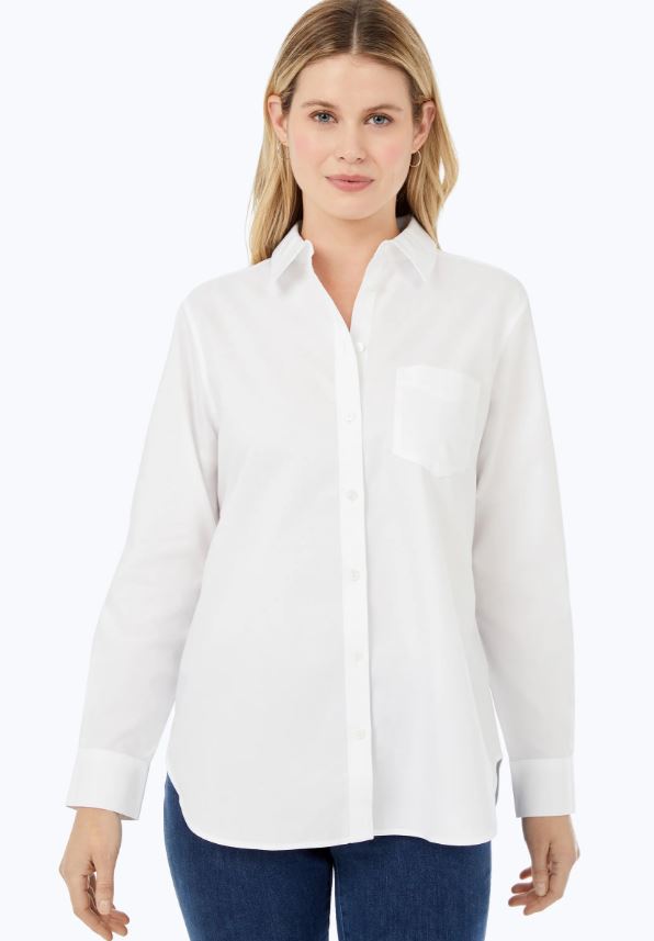 No Iron White Long Sleeve Boyfriend Shirt