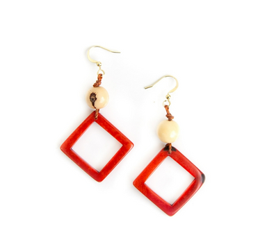Red Square Tagua Drop Earrings
