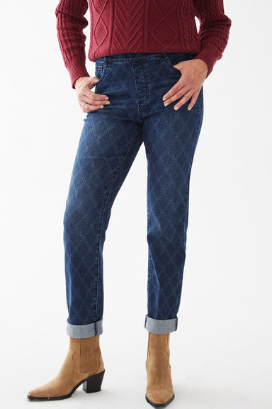 Printed Pull-on Straight Ankle Jeans