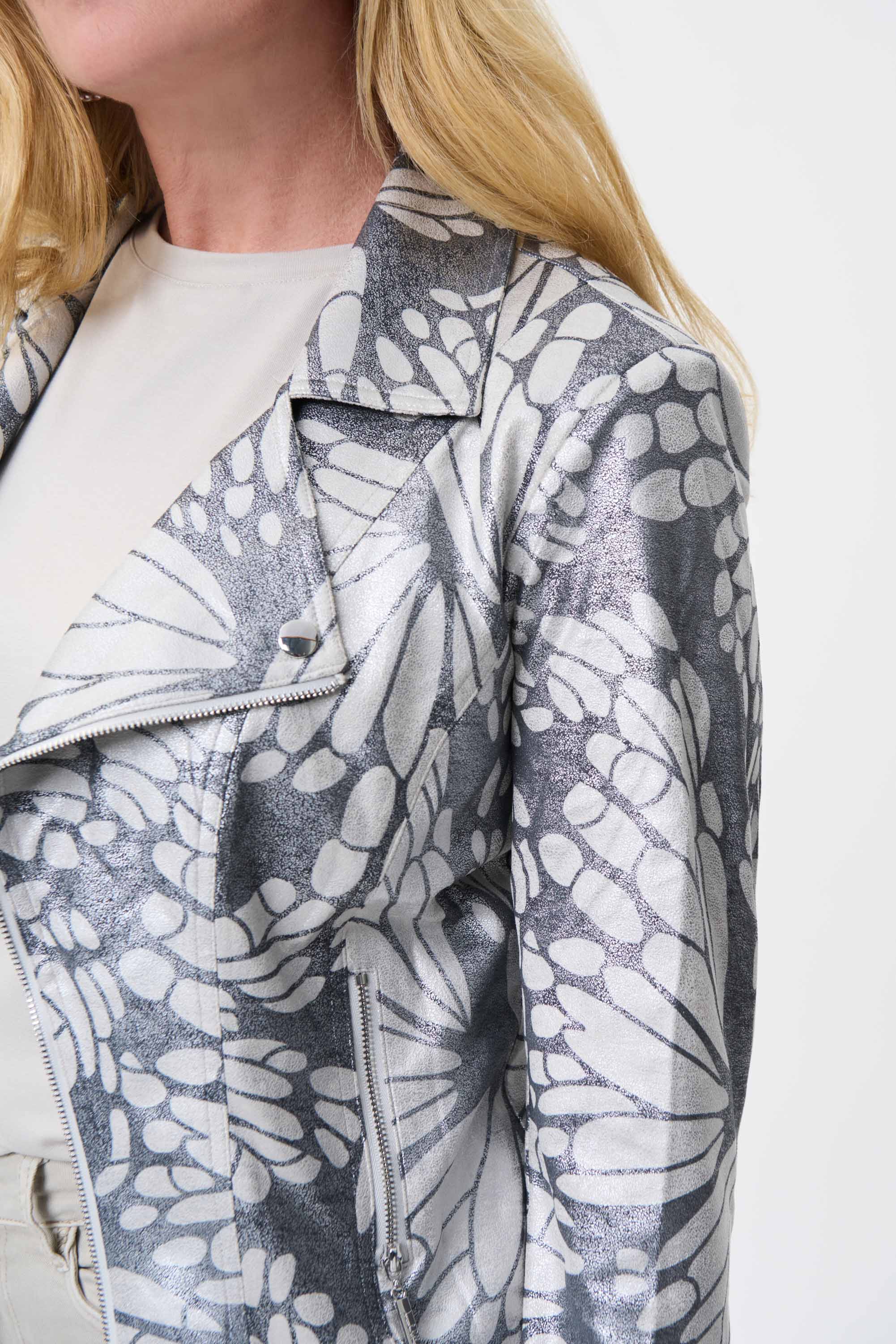 Faux Leather Butterfly Print Jacket