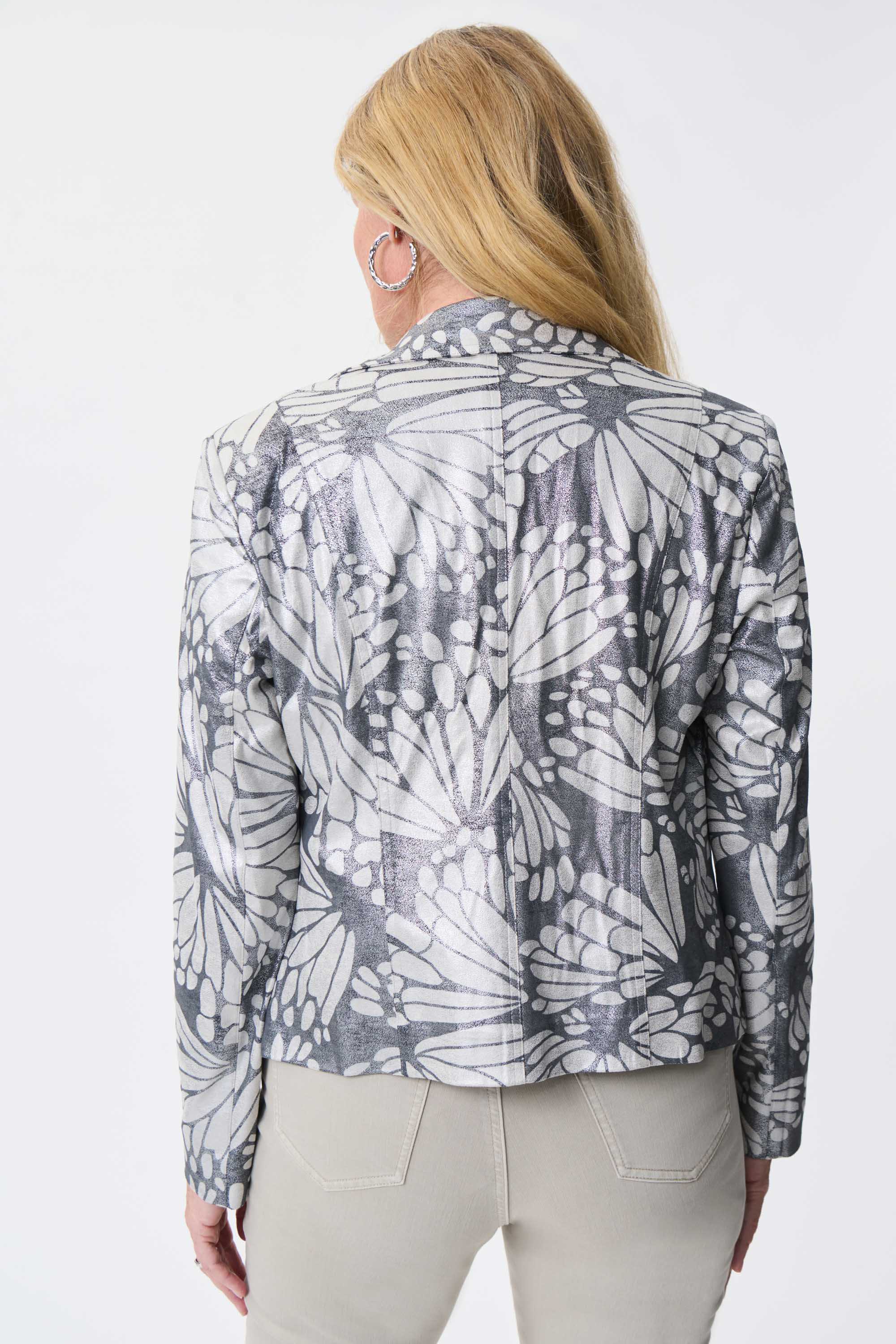 Faux Leather Butterfly Print Jacket