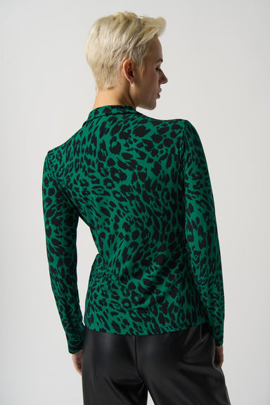 Green Animal Print Mock Collar Top