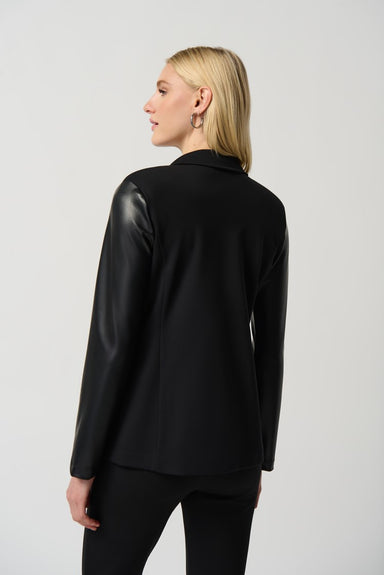Black Blazer With Faux Leather Sleeves