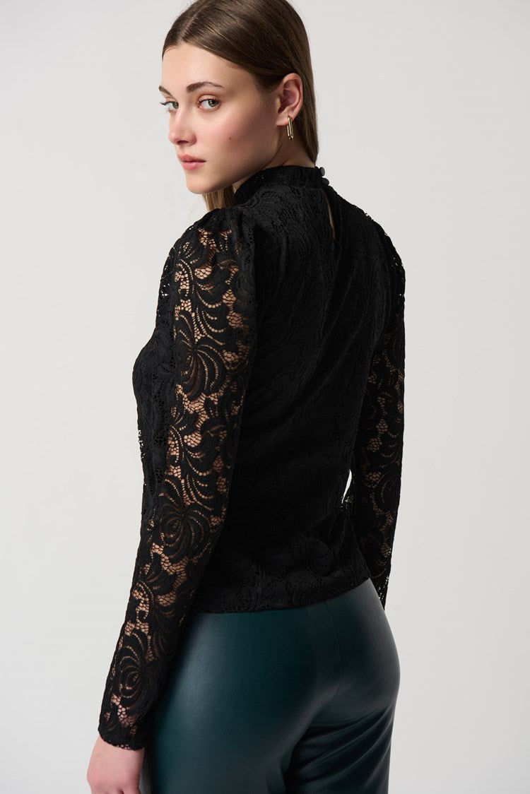 Black Lace Top Puff Sleeves