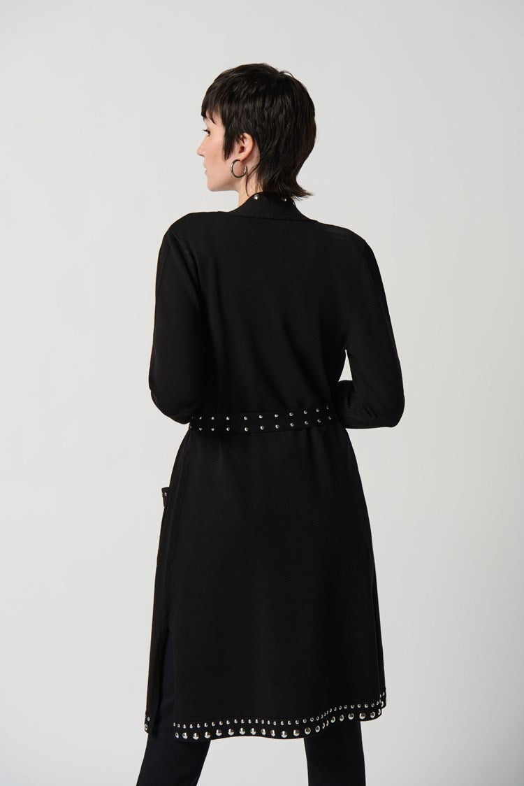 Black Long Sweater Coat Stud Details