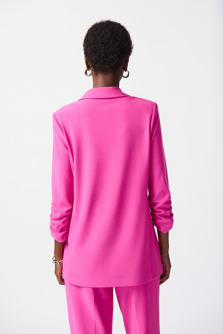 Pink Silky Knit Blazer With Shirred Sleeves