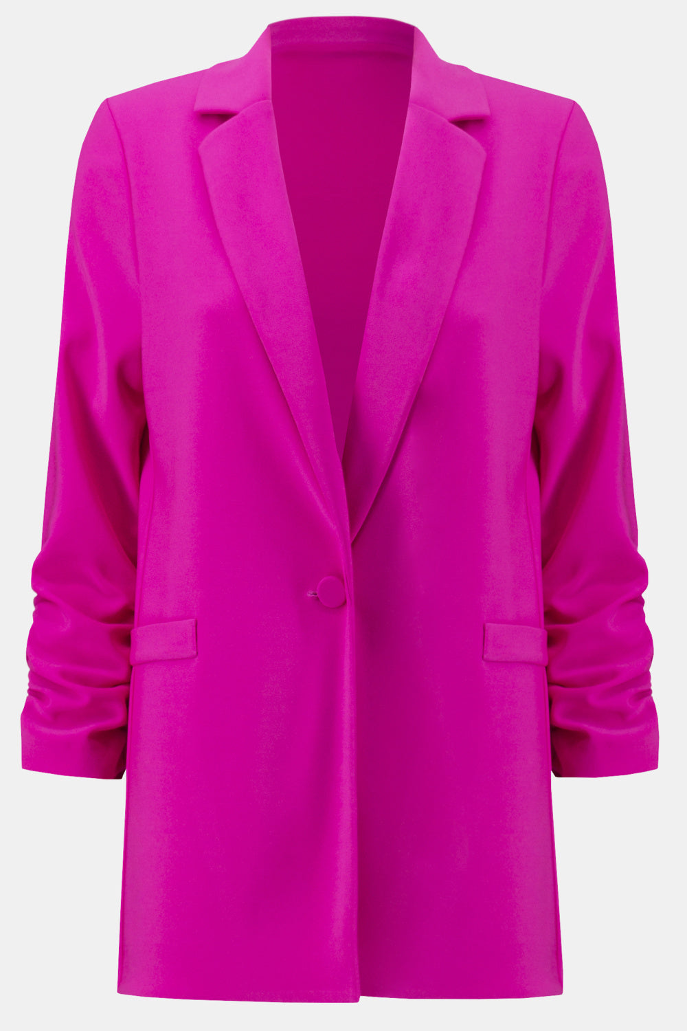 Pink Silky Knit Blazer With Shirred Sleeves