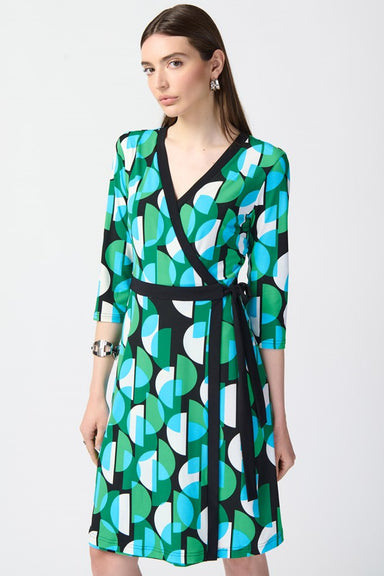 Geometric Print Silky Knit Wrap Dress