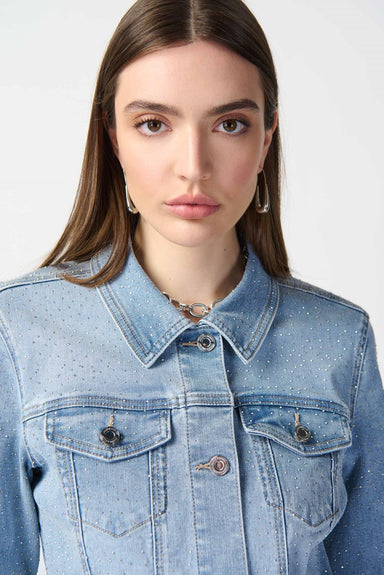 Fitted Denim Jacket With Allover Rhinestones