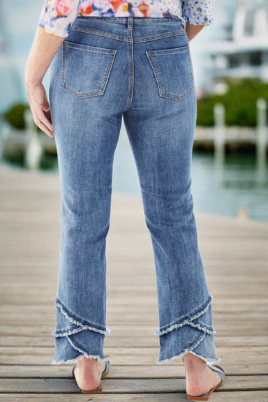 Medium Wash Scalloped Frayed Hem Jeans