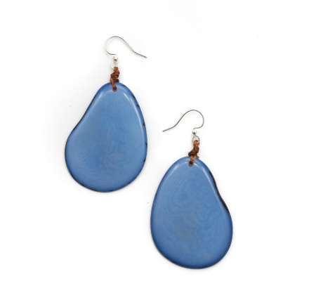 Medium Blue Tagua Nut Slice Earrings