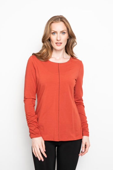 Brick Cotton Modal Ruched Sleeve Tee