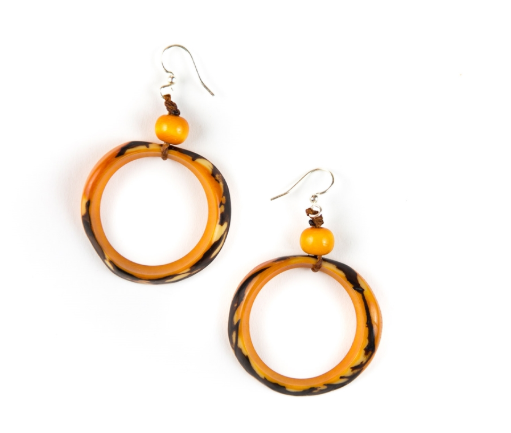 Orange Tagua Nut Round Earrings