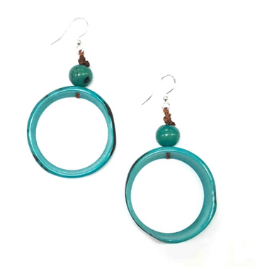 Turquoise Tagua Nut Round Earrings
