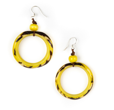 Yellow Tagua Nut Round Ring Earrings